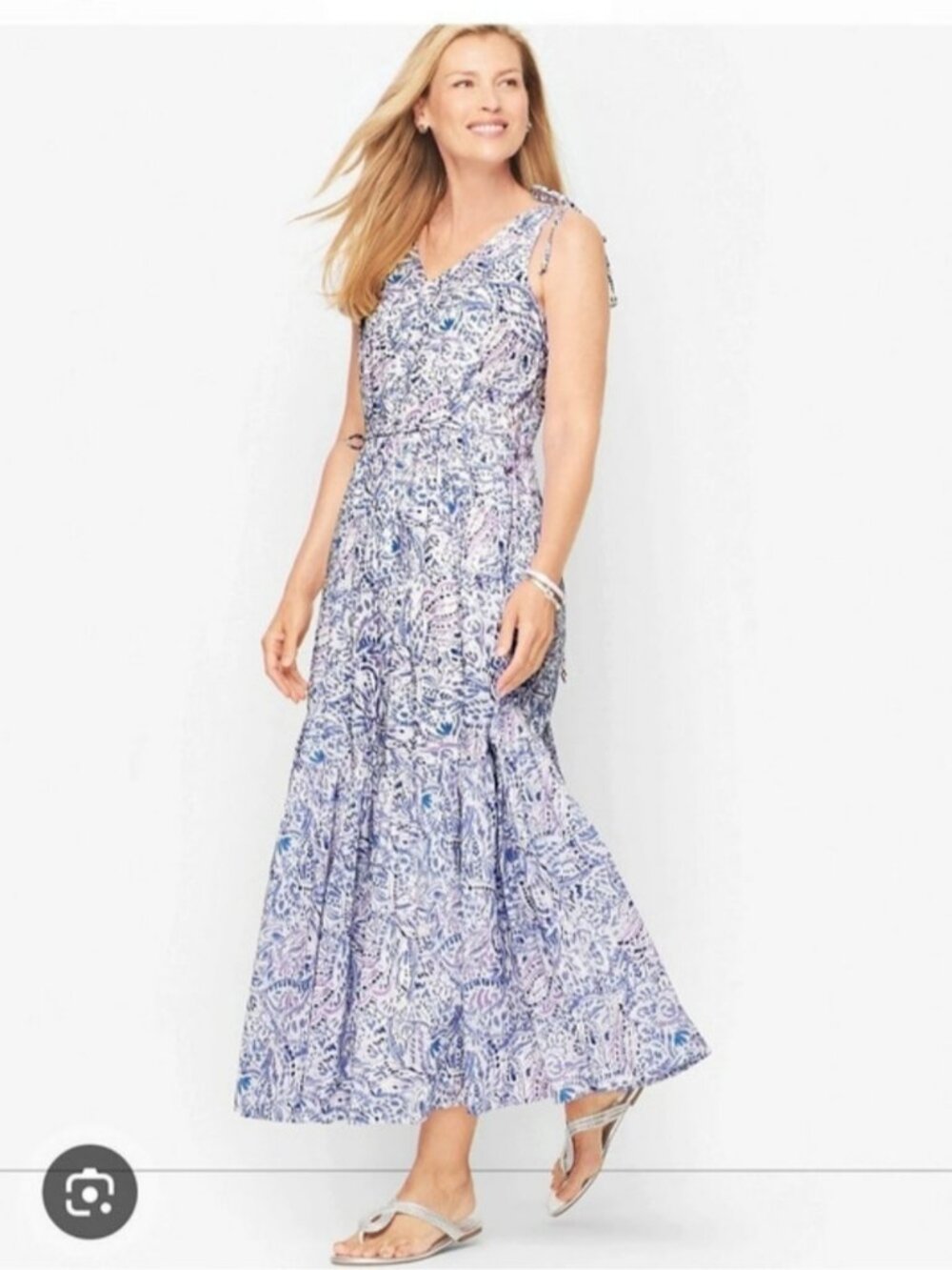 Talbots Voile Maxi Dress - Paisley Botanical Blue & White Size 4